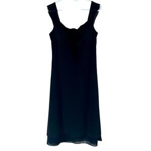 Vintage De Laru midi babydoll ruched tie top layered hem black90s Y2K dress 10